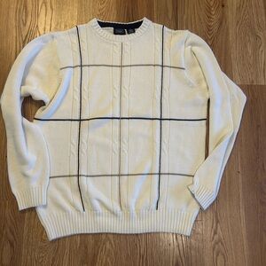 Haggar Cream Sweater with Black and Gray Lines